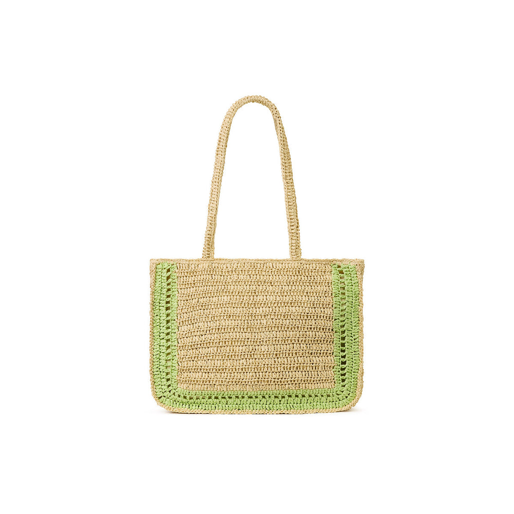 Hibiscus Straw Tote Bag - Pine Lime