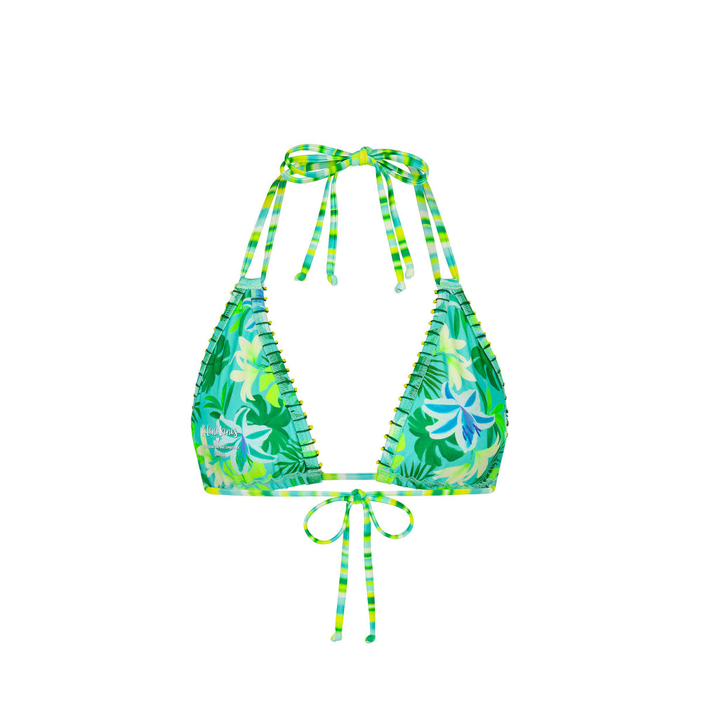 Beaded Lace Stitch Halter Bikini Top - Neon Splice