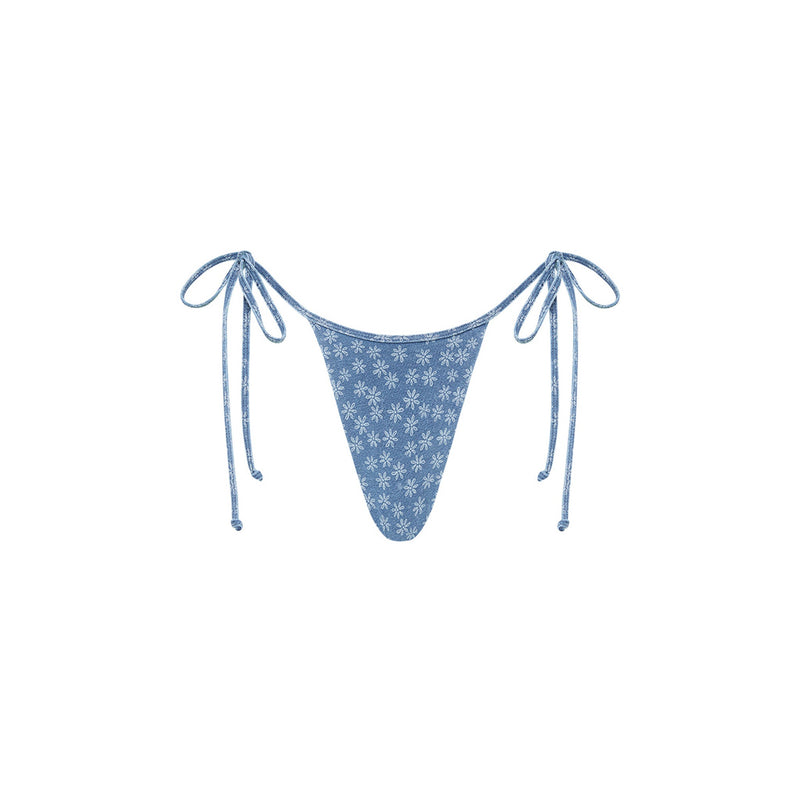 Micro Thong Tie Side Bikini Bottom - Daisy Denim