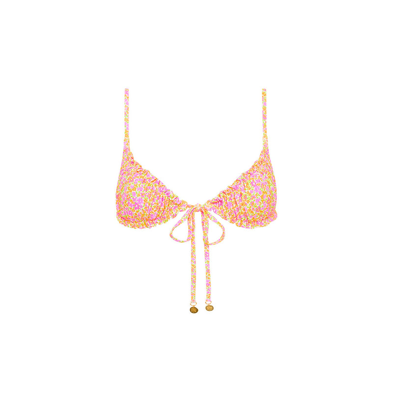 Ruched Bralette Bikini Top - Champagne Blossom