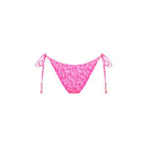 Shirred Dipped Cheeky Tie Bikini Bottom - Berry Burst