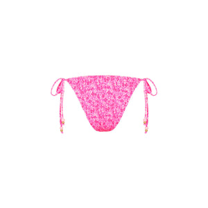 Shirred Dipped Cheeky Tie Bikini Bottom - Berry Burst