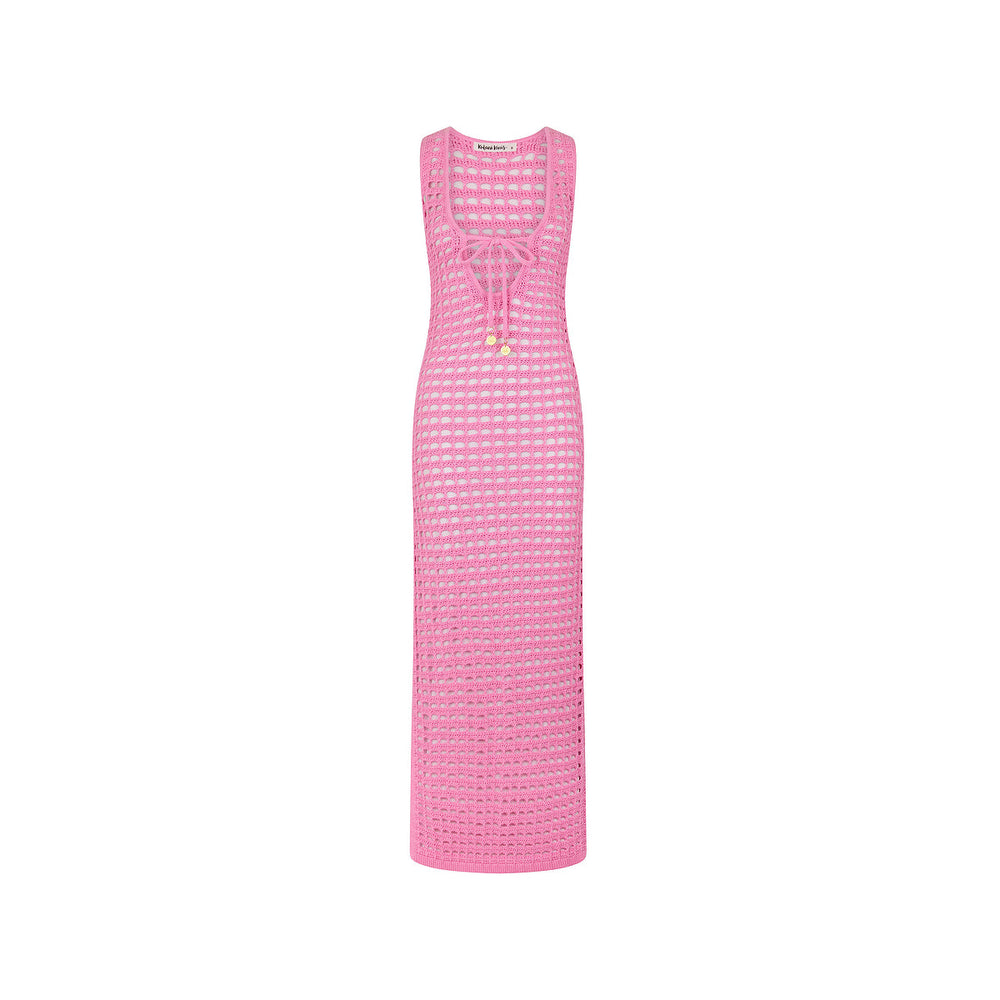 Crochet Plunge Maxi Dress - Bubblegum