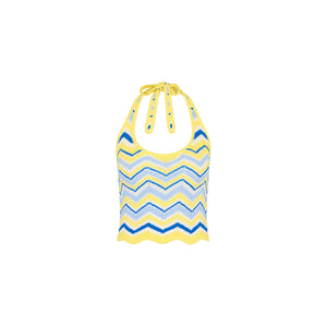 Chevron Knit Halter Tank Top - Lemon Daze