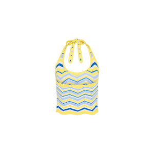 Chevron Knit Halter Tank Top - Lemon Daze