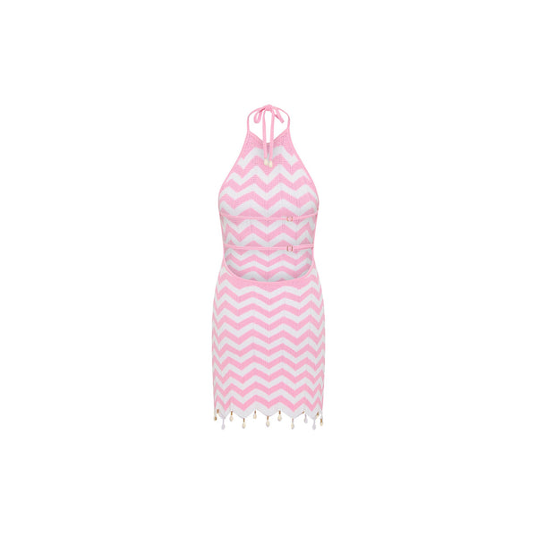 Chevron Knit Halter Mini Dress - Cotton Candy