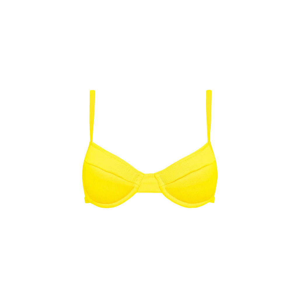 Ditzy Underwire Bra Bikini Top - Sunshine Yellow Ribbed
