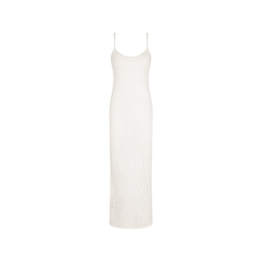 Crochet Lace Knit Maxi Dress - Whipped White