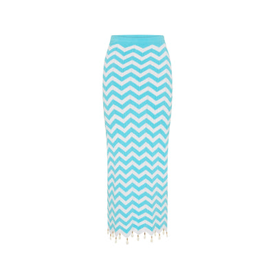 Chevron Knit Midi Skirt - Crystal Cove