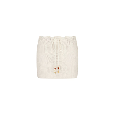Crochet Lace Knit Mini Skirt - Whipped White