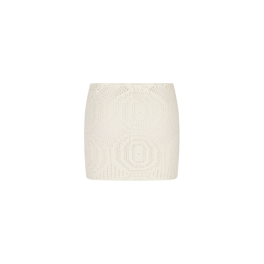 Crochet Lace Knit Mini Skirt - Whipped White