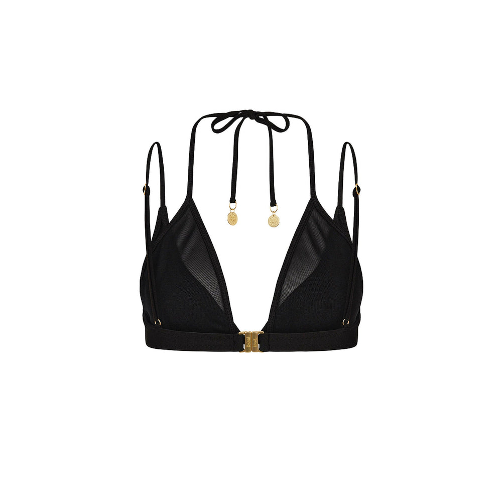 Layered Mesh Underwire Bikini Top - Twilight Black