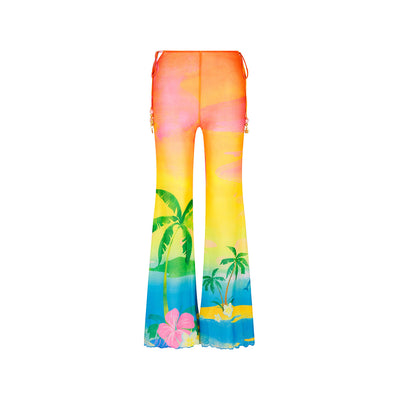 Mesh Flare Tie Pants - Bahama Breeze