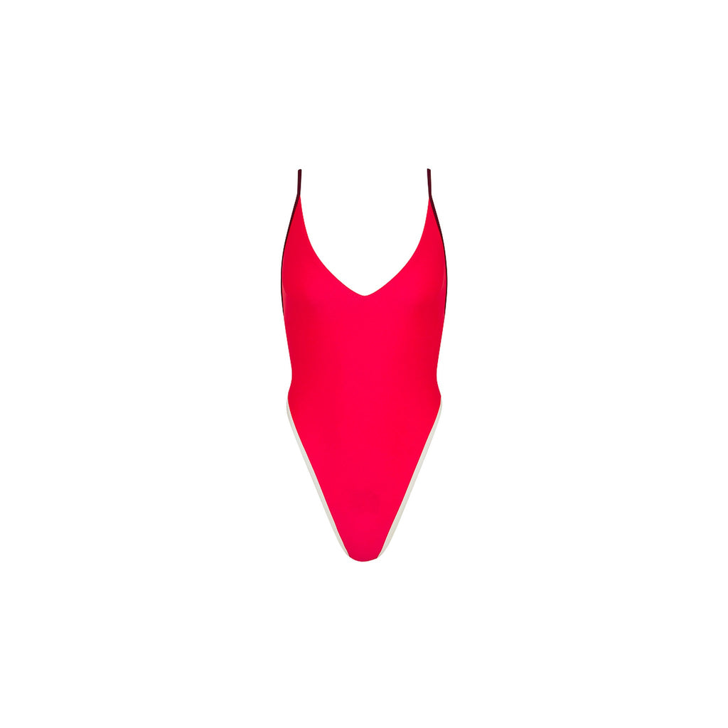 Plunge Cross Back One Piece - Cherry Cola