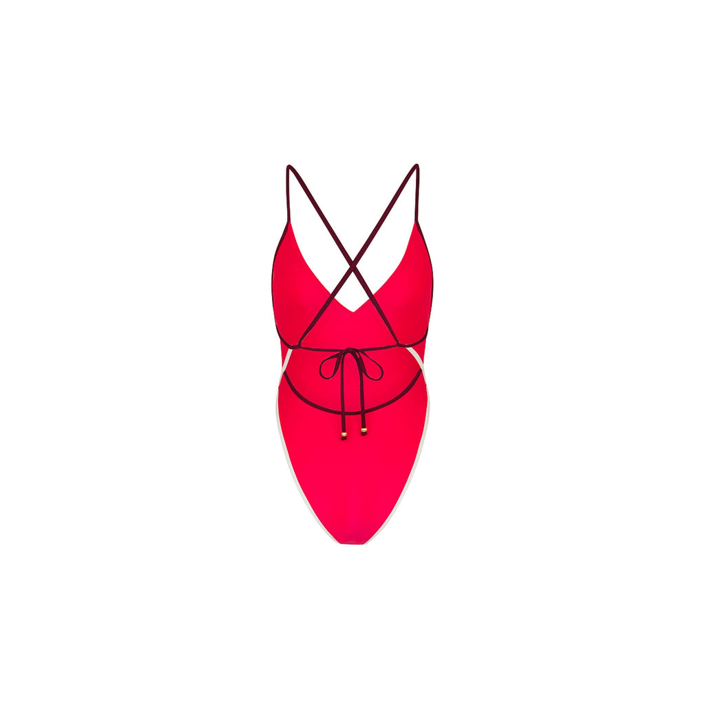 Plunge Cross Back One Piece - Cherry Cola