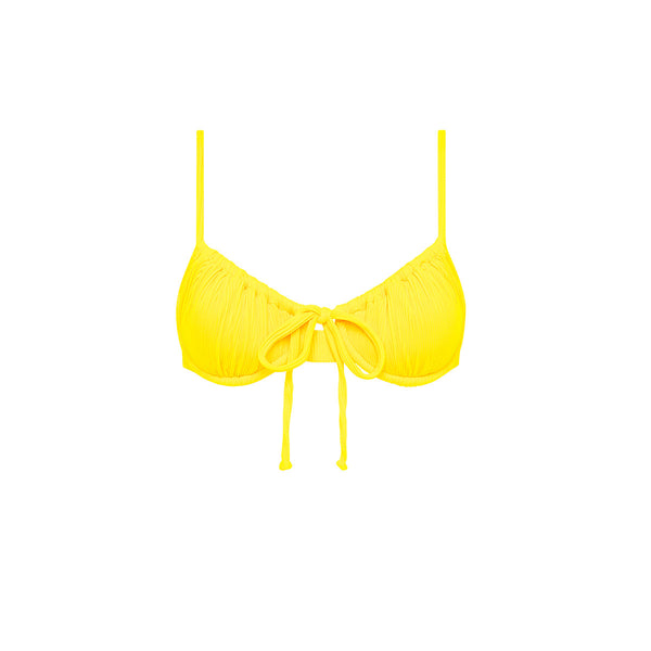 Ruched Underwire Bra Bikini Top - Sunshine Yellow Ribbed
