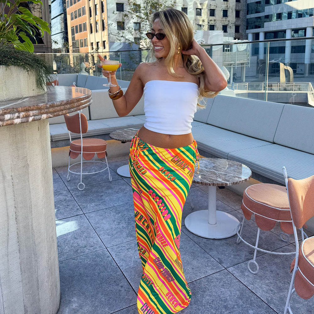 Satin Tie Side Maxi Skirt - Sunshine Lover