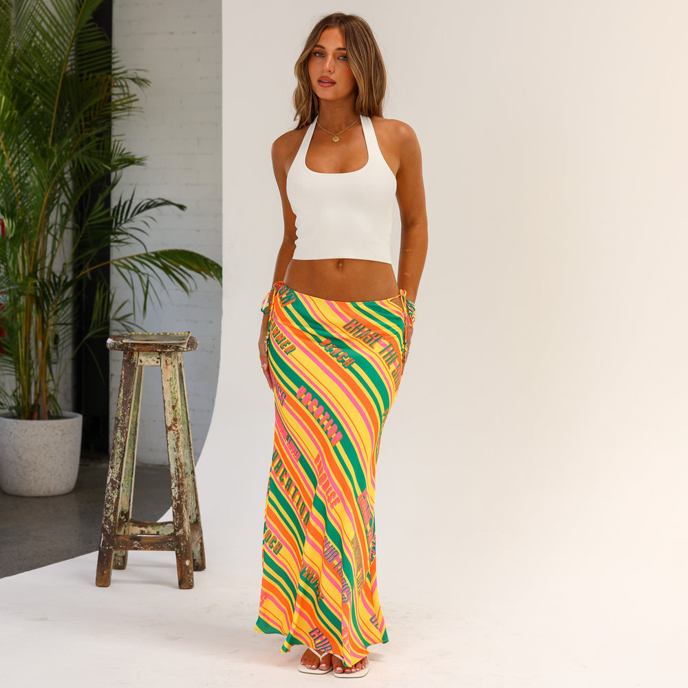 Satin Tie Side Maxi Skirt - Sunshine Lover