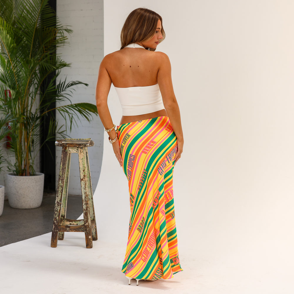 Satin Tie Side Maxi Skirt - Sunshine Lover