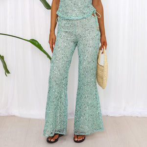 Flare Tie Side Pants - Sea Spritz