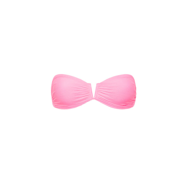 V Strapless Bandeau Bikini Top - Taffy Pink Ribbed