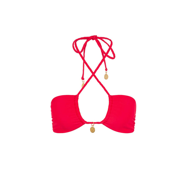 Braided Tie Bandeau Bikini Top - Cherry Crush