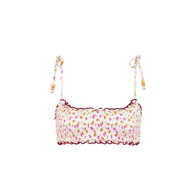 Shirred Crop Tie Bikini Top - Rosie Posie