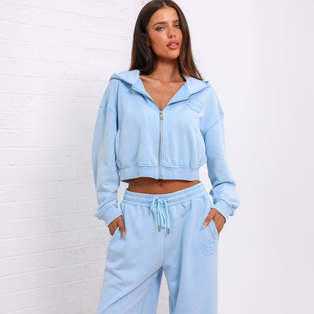 Cropped Zip Through Hoodie - Baby Bluebell