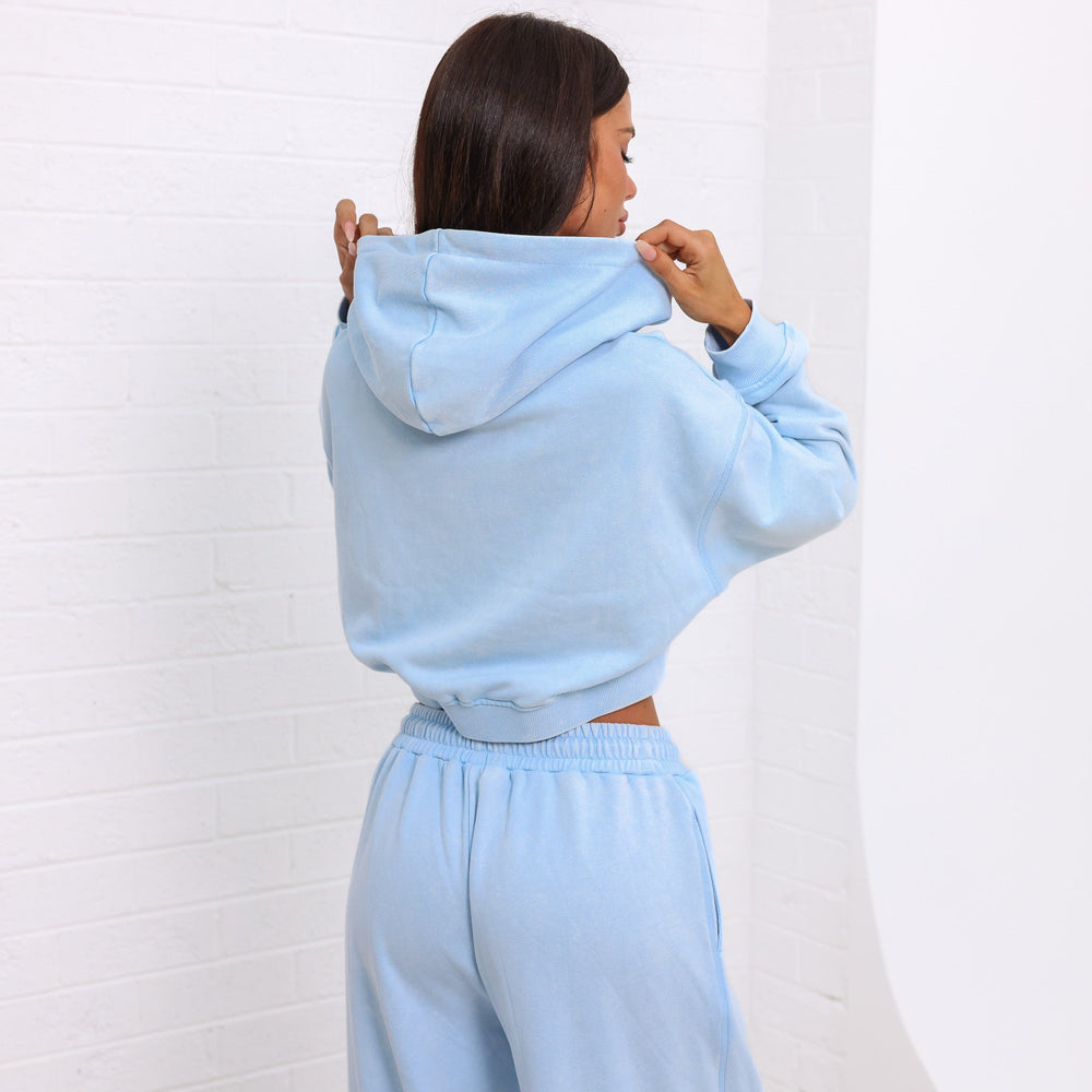 Cropped Zip Through Hoodie - Baby Bluebell