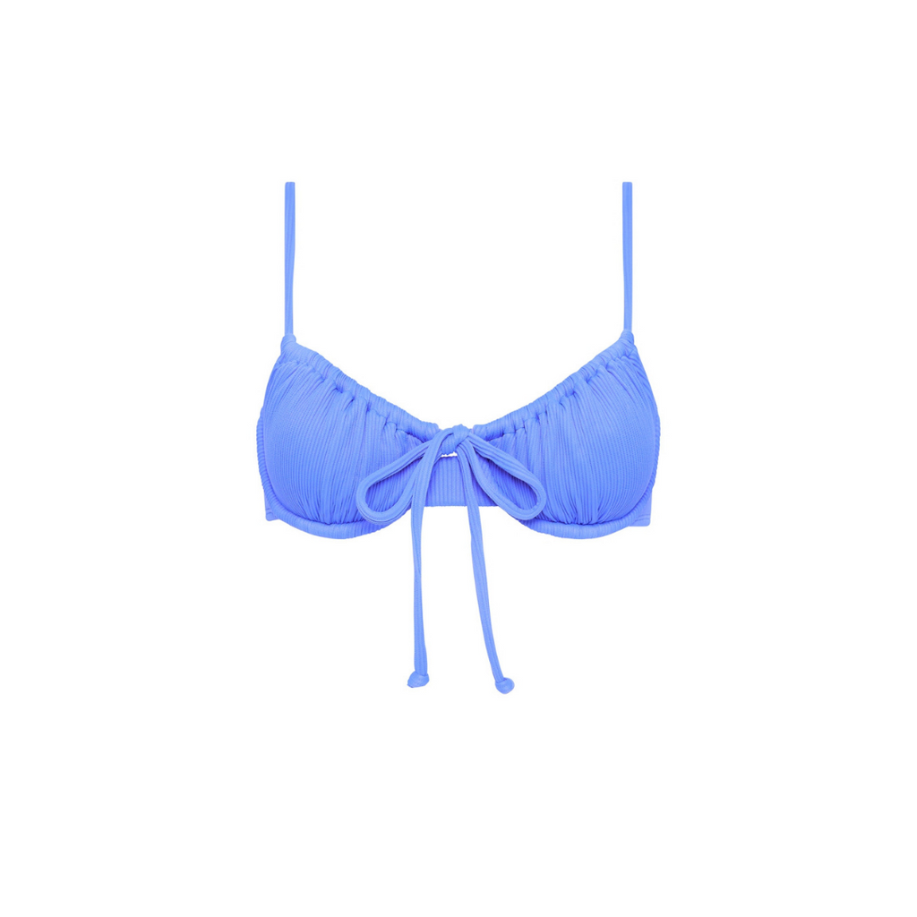 Ruched Underwire Bra Bikini Top - Breezy Blue Ribbed