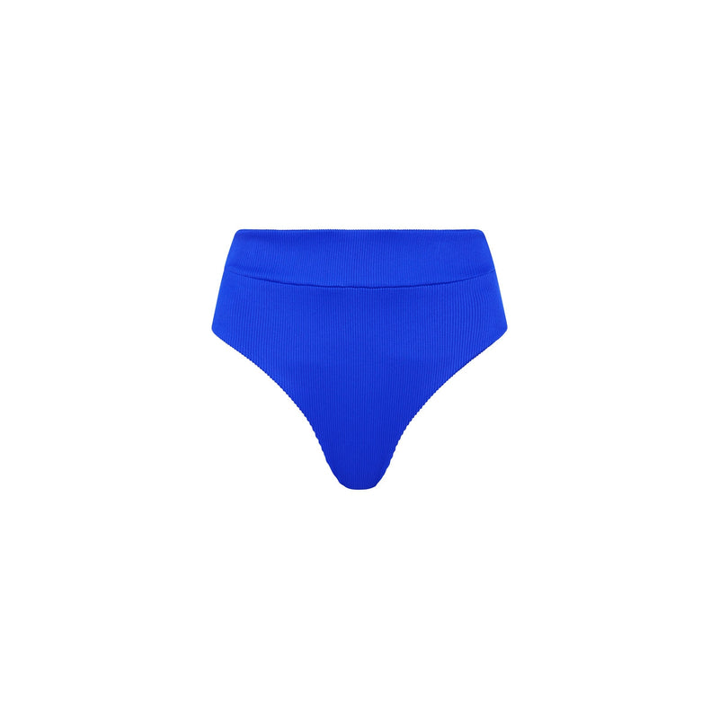 High Hip Cheeky Bikini Bottom - Ocean Blue Ribbed