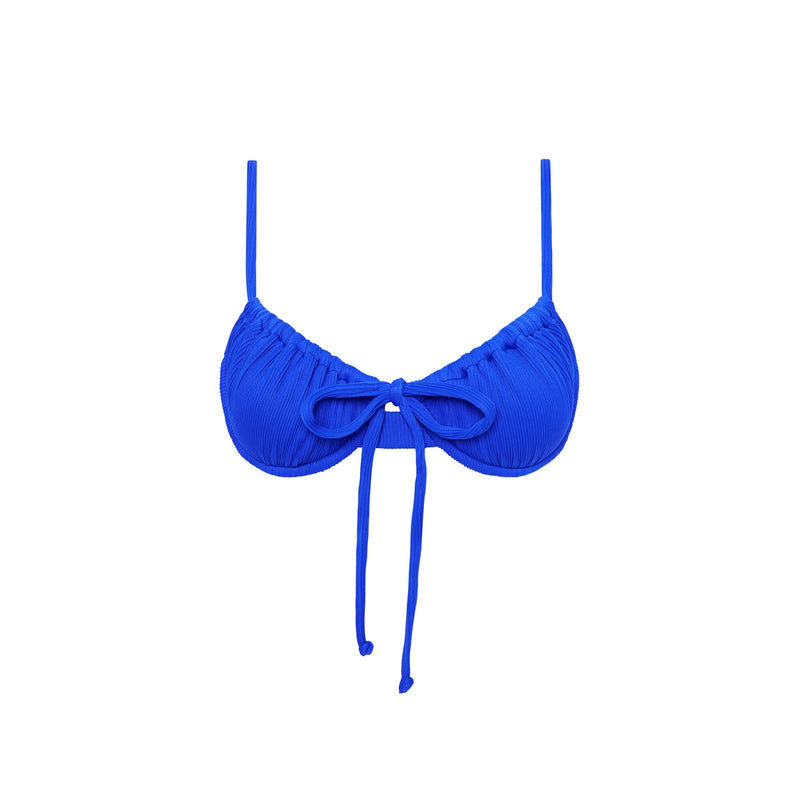 Ruched Underwire Bra Bikini Top - Ocean Blue Ribbed